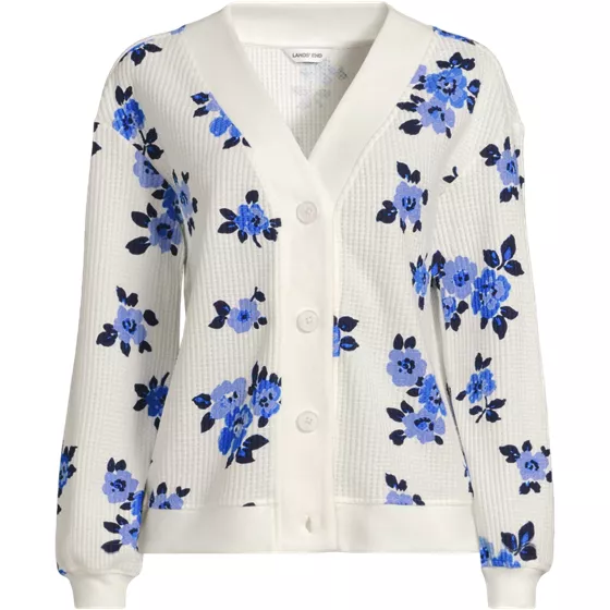 Women's Long Sleeve Waffle V-neck Cardigan - primary