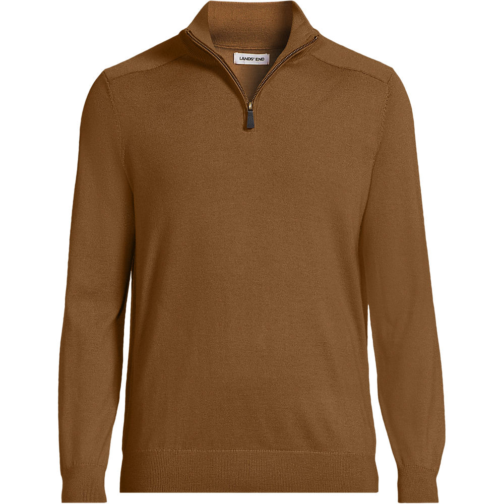 Merino Quarter Zip Jumper, Men, size: S, regular, Brown, Wool, by Lands' End