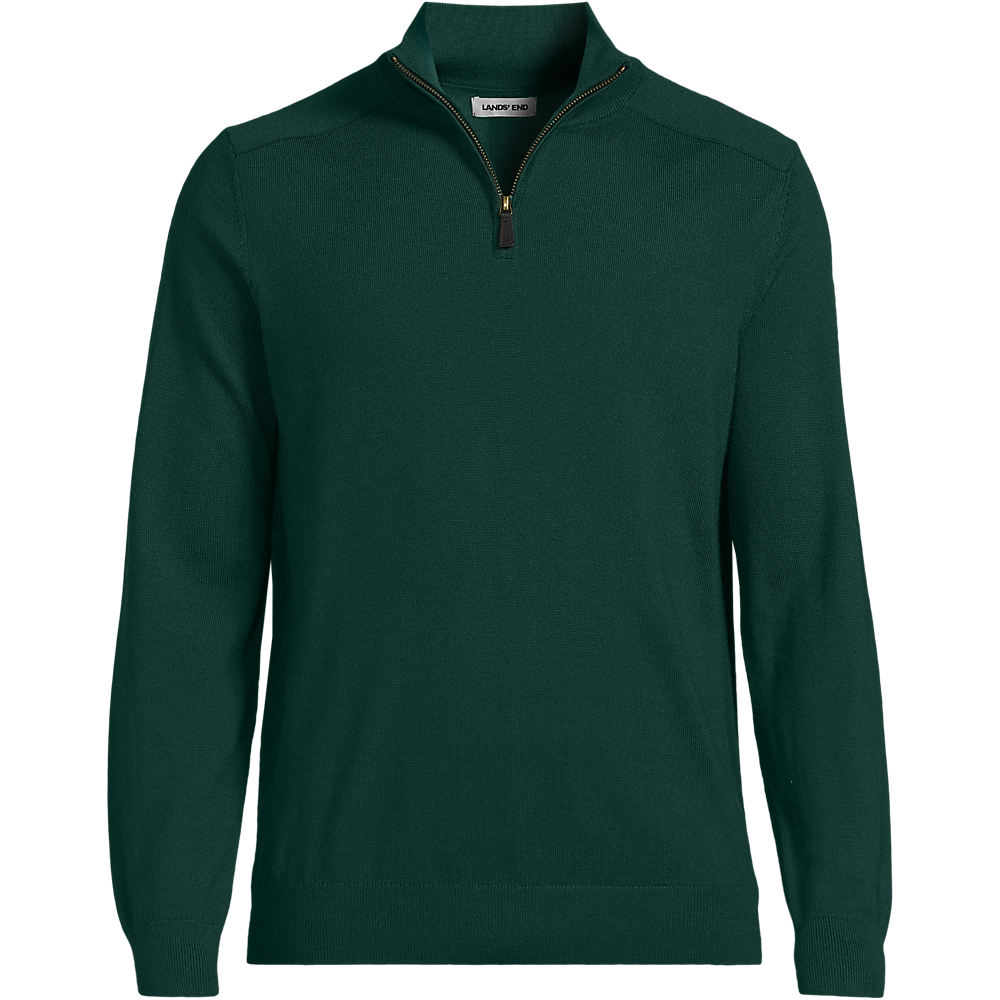 Merino Quarter Zip Jumper, Men, size: L, regular, Green, Wool, by Lands' End