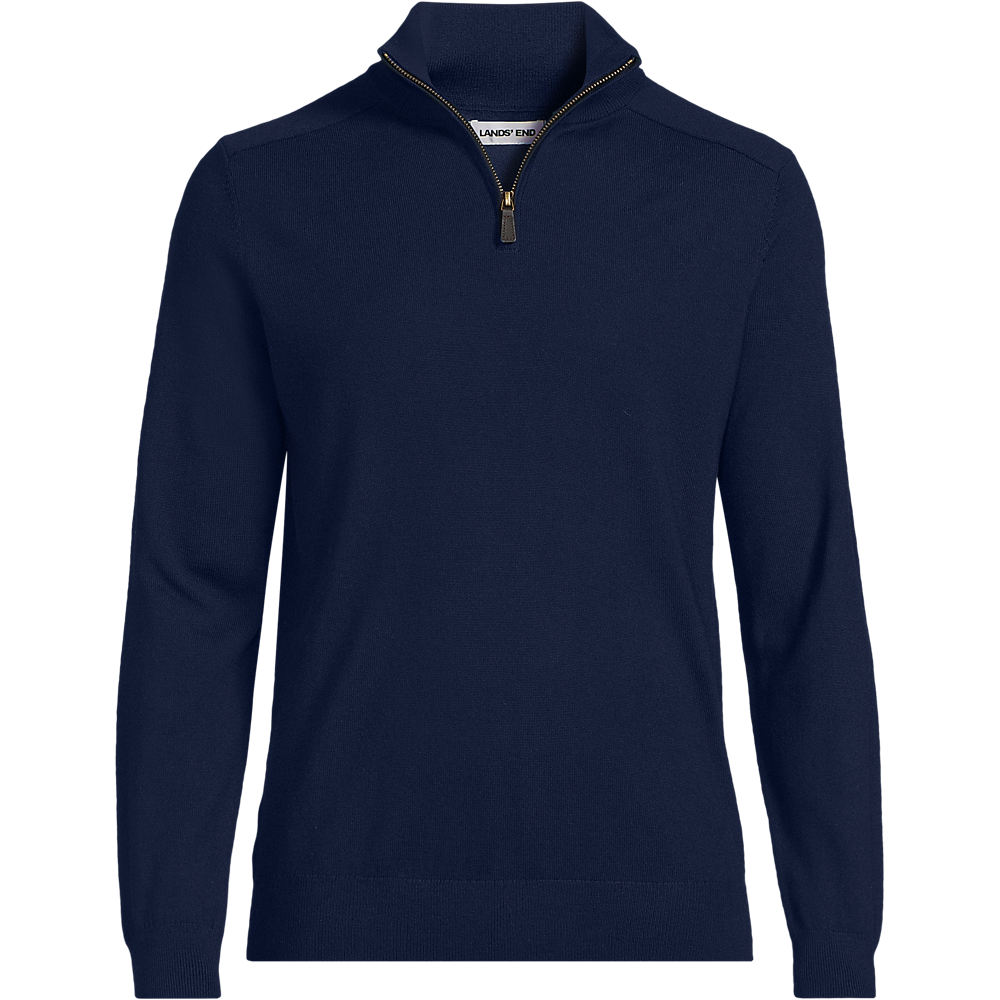 Merino Quarter Zip Jumper, Men, size: M, regular, Blue, Wool, by Lands' End