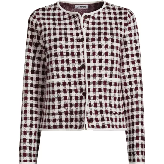 Women's Plus Size Fine Gauge Cotton Jacquard Blazer Sweater - primary
