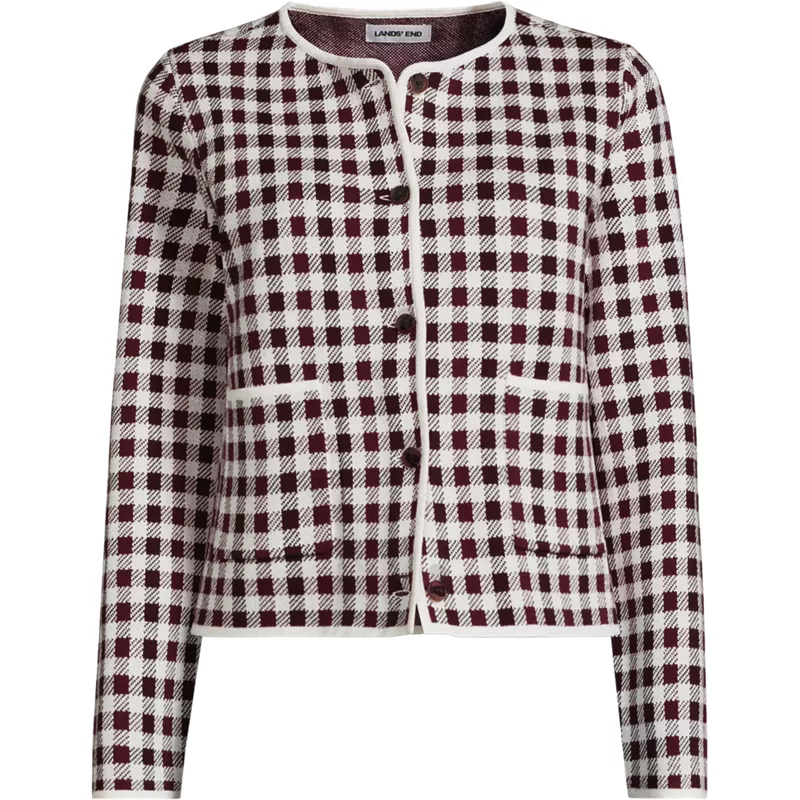 Women's Plus Size Fine Gauge Cotton Jacquard Blazer Sweater, Front