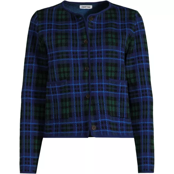 Women's Plus Size Fine Gauge Cotton Jacquard Blazer Sweater - primary