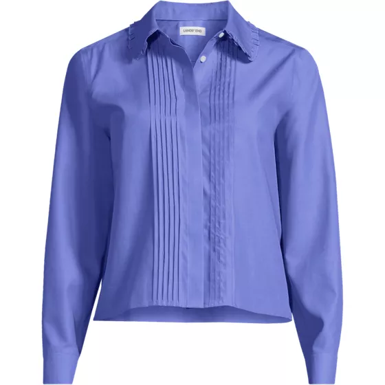 Women's Boxy Cropped No Iron Pintuck Ruffle Collar Shirt - primary
