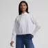 Women's Boxy Cropped No Iron Pintuck Ruffle Collar Shirt, Front