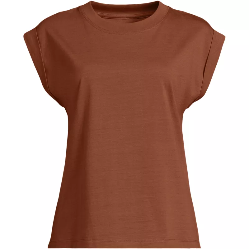 Women's Plus Size Cap Sleeve Supima Cotton Crew Neck Tee, Front