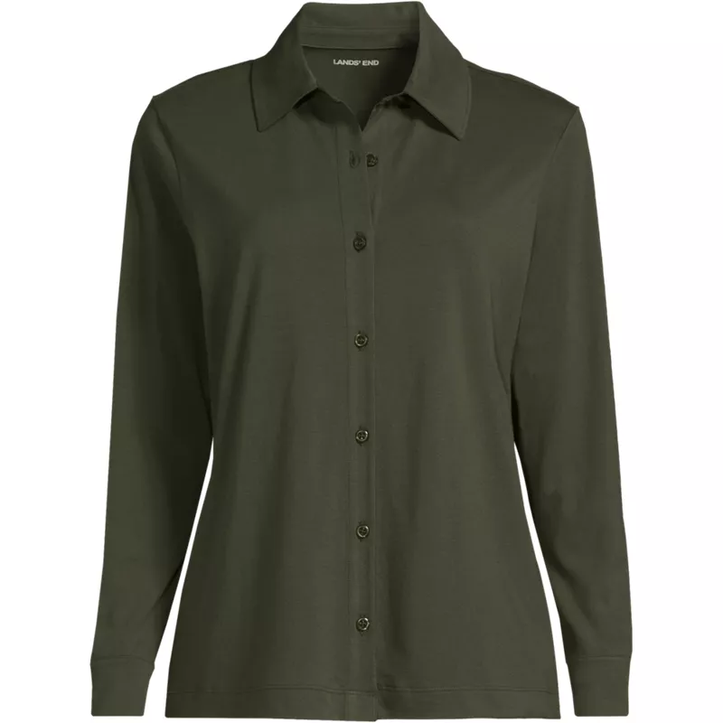 Women's Long Sleeve Supima Cotton Relaxed Button Front Shirt, Front