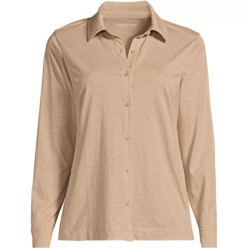 Women's Long Sleeve Supima Cotton Relaxed Button Front Shirt, Front