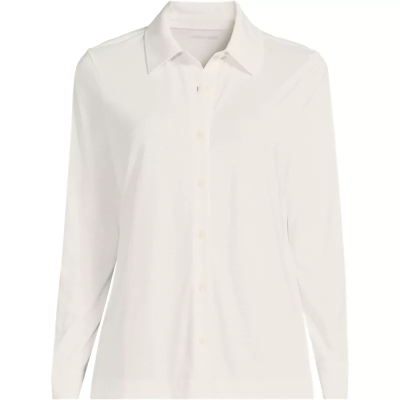 Women's Long Sleeve Supima Cotton Relaxed Button Front Shirt, Front
