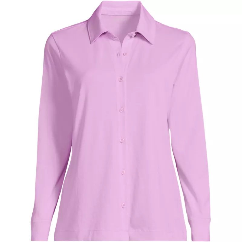 Women's Long Sleeve Supima Cotton Relaxed Button Front Shirt, Front