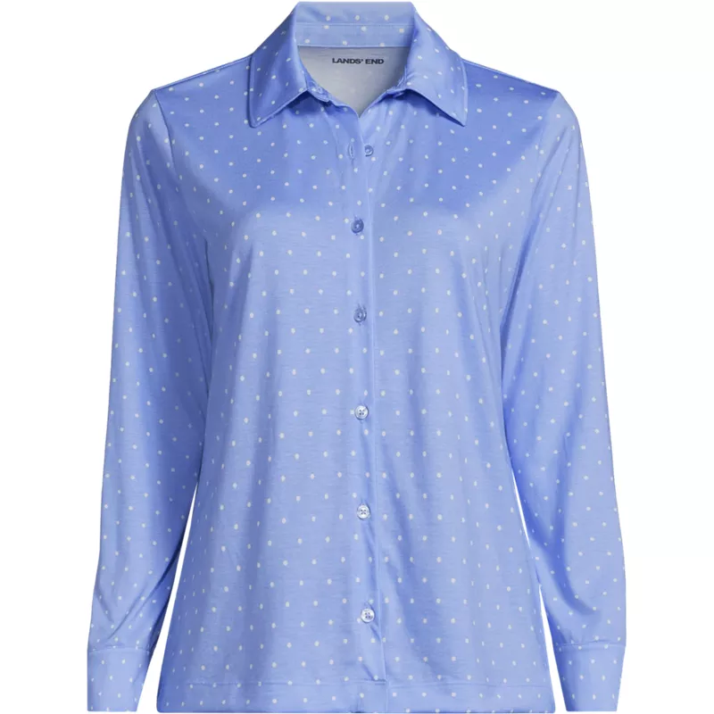 Women's Plus Size Long Sleeve Supima Cotton Relaxed Button Front Shirt, Front