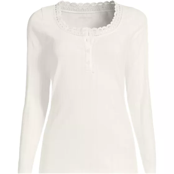 Women's Long Sleeve Variegated Micro Rib Lace Trim Scoop Neck Top - primary