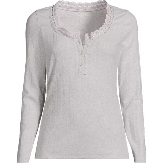 Women's Plus Size Long Sleeve Variegated Micro Rib Lace Trim Scoop Neck Top - primary