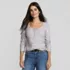 Women's Long Sleeve Variegated Micro Rib Lace Trim Scoop Neck Top, alternative image