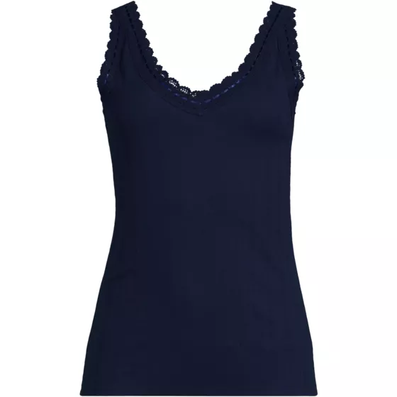 Women's Plus Size Variegated Micro Rib Lace Trim Cami - primary