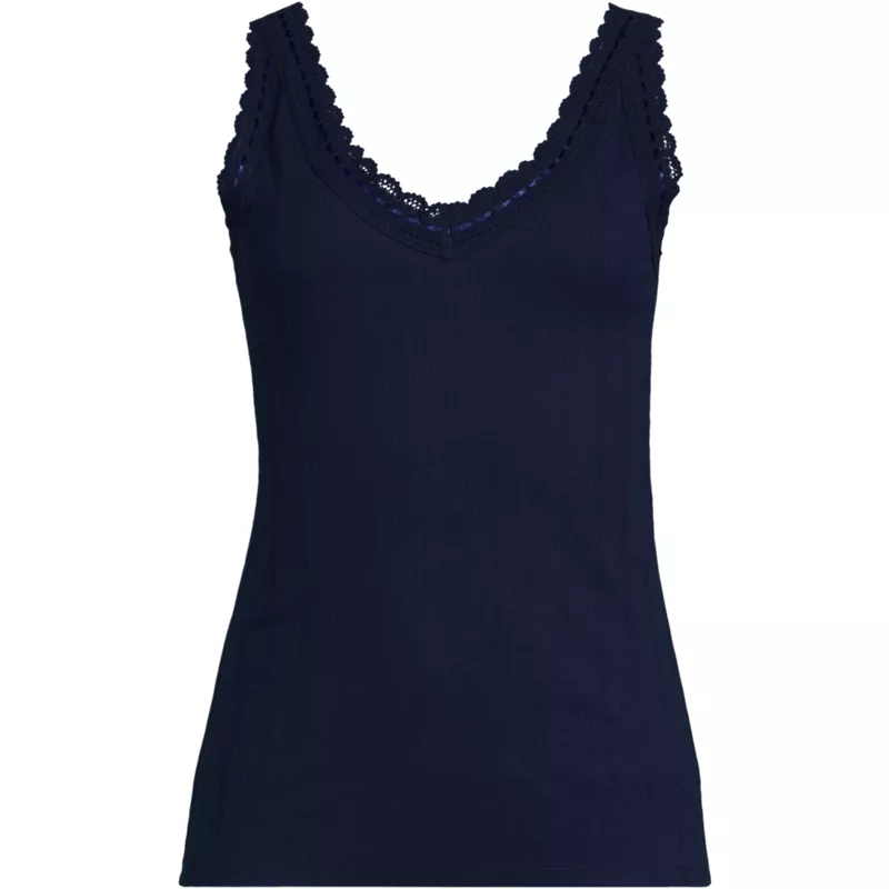 Women's Plus Size Variegated Micro Rib Lace Trim Cami, Front