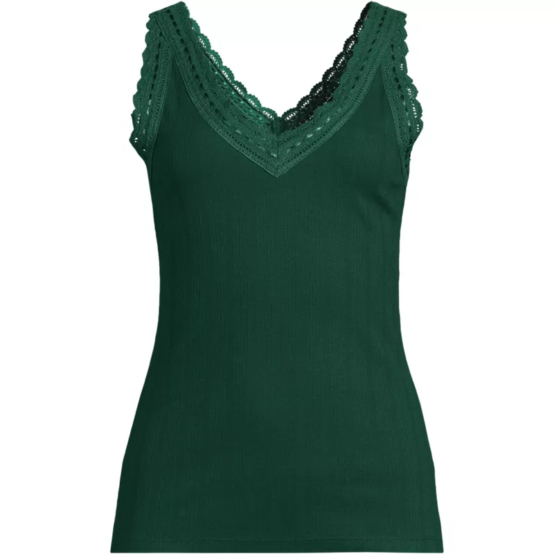 Women's Variegated Micro Rib Lace Trim Cami, Front