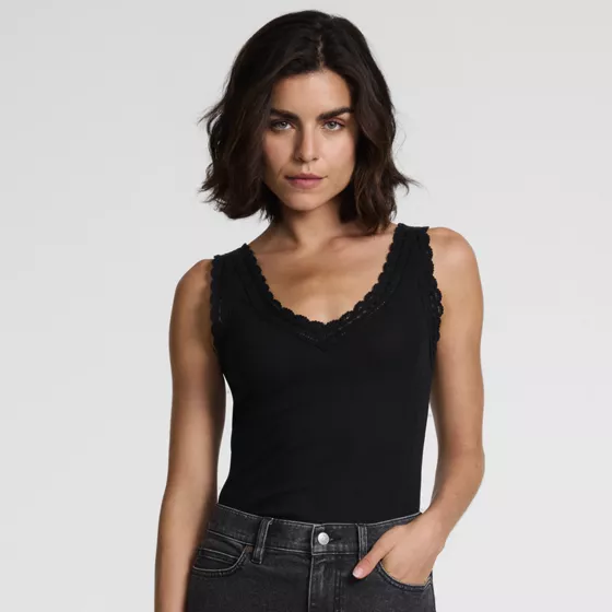 Women's Variegated Micro Rib Lace Trim Cami - primary