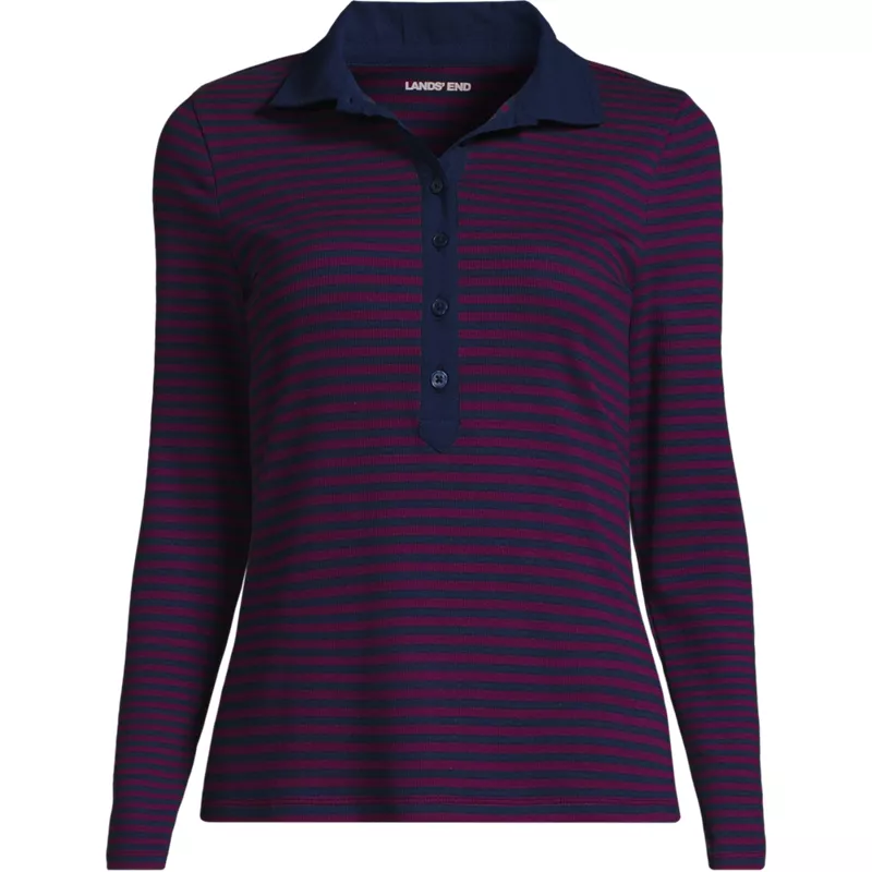 Women's Long Sleeve Micro Rib Woven Collar Polo, Front
