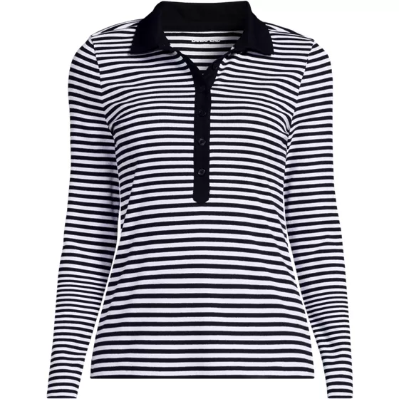 Women's Long Sleeve Micro Rib Woven Collar Polo - primary