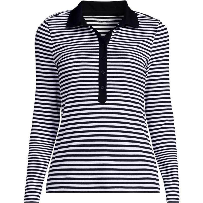 Women's Long Sleeve Micro Rib Woven Collar Polo, Front
