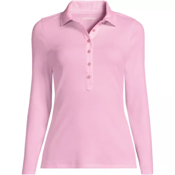 Women's Long Sleeve Micro Rib Woven Collar Polo - primary