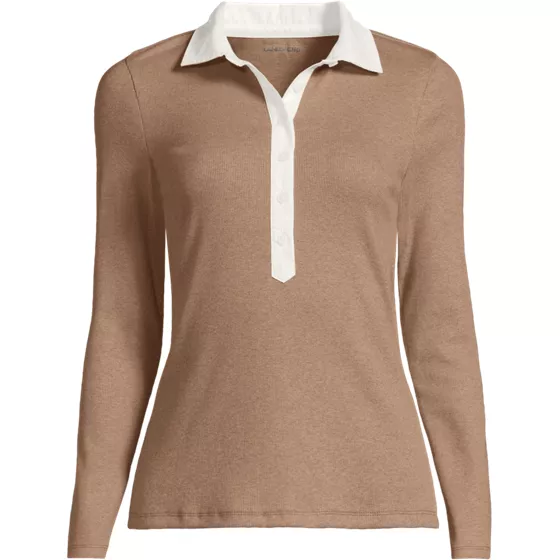 Women's Long Sleeve Micro Rib Woven Collar Polo - primary