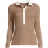 Women's Long Sleeve Micro Rib Woven Collar Polo, Front