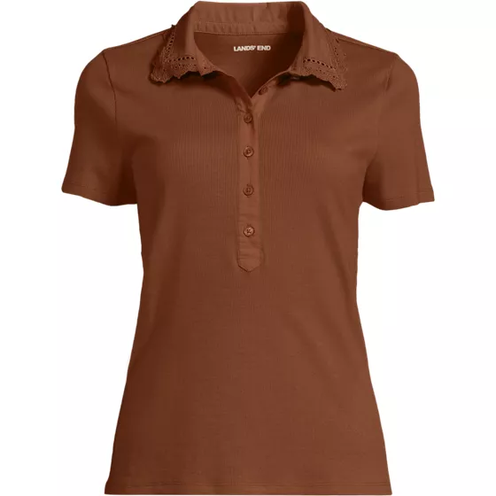 Women's Short Sleeve Micro Rib Woven Collar Polo - primary