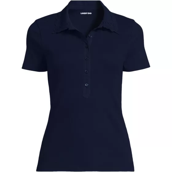 Women's Short Sleeve Micro Rib Woven Collar Polo - primary