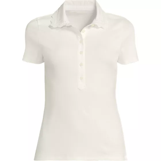 Women's Short Sleeve Micro Rib Woven Collar Polo - primary
