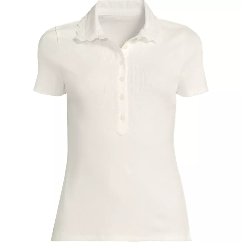Women's Short Sleeve Micro Rib Woven Collar Polo, Front