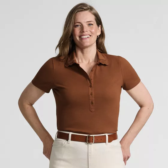 Women's Short Sleeve Micro Rib Woven Collar Polo - primary