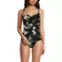 Women's Long Torso SlenderSuit Pleated Low Leg One Piece Swimsuit, Front