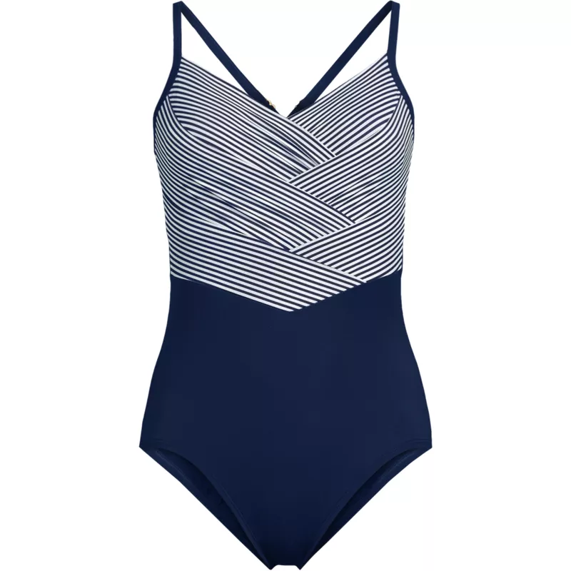 Women's SlenderSuit Pleated Low Leg One Piece Swimsuit, Front