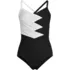 Women's Long Torso SlenderSuit Pleated Low Leg One Piece Swimsuit, Front