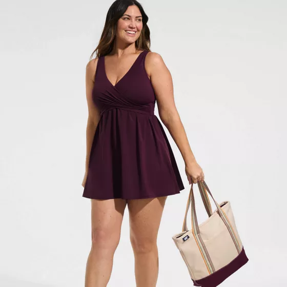 Women's Plus Size SlenderSuit Wrap Swim Dress Swimsuit - primary