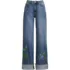 Women's Soft Denim High Rise Wide Leg Embroidery Jeans, Front