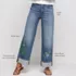 Women's Soft Denim High Rise Wide Leg Embroidery Jeans, alternative image