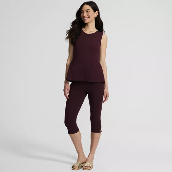Women's Petite Sleeveless Starfish Crew Neck Peplum Top - primary