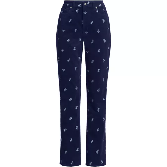 Women's Plus Size Fine Wale Embroidery Corduroy High Rise Straight Leg Pants - primary
