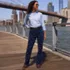 Women's Fine Wale Embroidery Corduroy High Rise Straight Leg Pants, alternative image