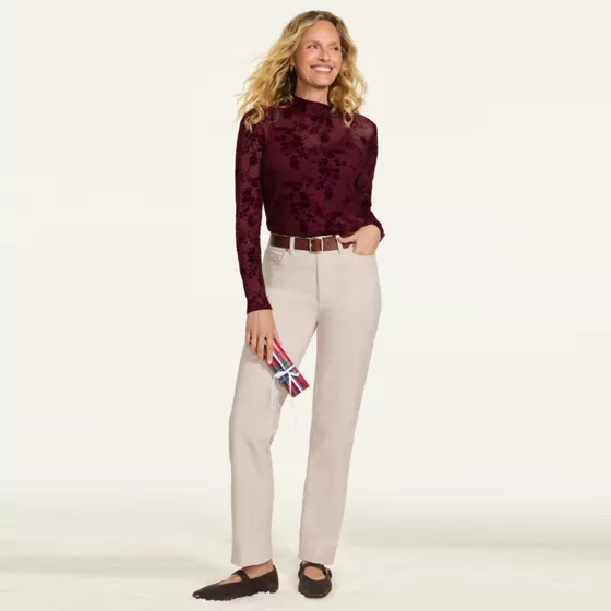 Women's Petite Fine Wale Corduroy High Rise Straight Leg Pants - primary