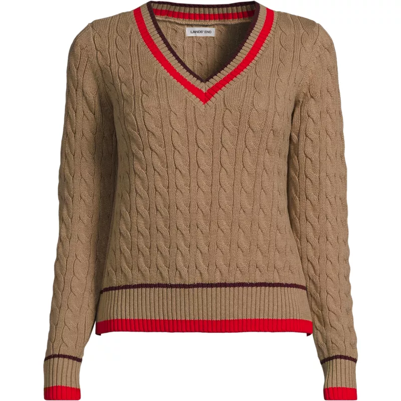 Women's Plus Drifter Cable V-neck Sweater, Front
