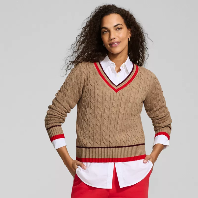 Women's Drifter Cable V-neck Sweater, alternative image