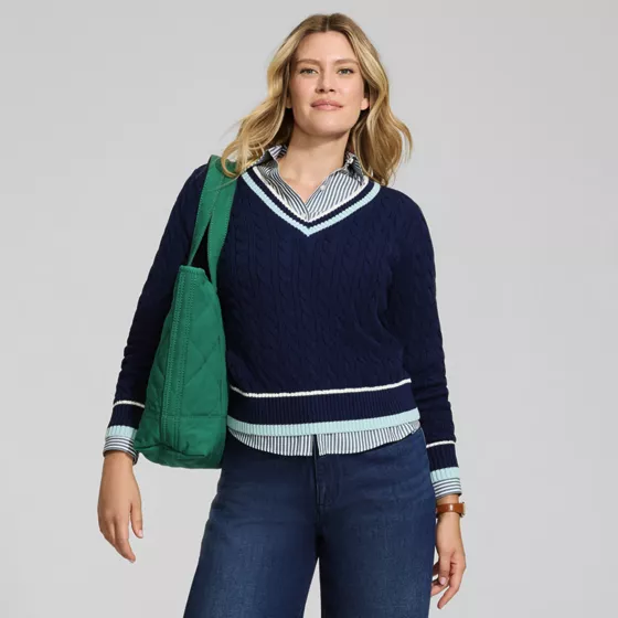Women's Drifter Cable V-neck Sweater - primary