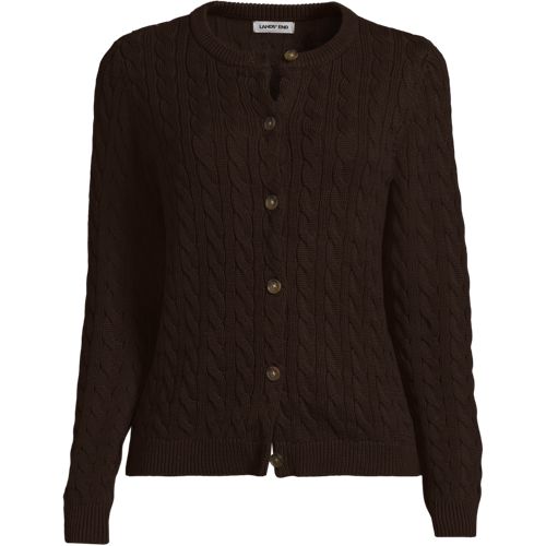 Cable Knit Drifter Cardigan, Women, size: S, regular, Brown, Cotton, by Lands' End