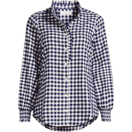 Long Sleeve Ruffled Flannel Shirt, Women, size: 1X, plus, Blue, Cotton, by Lands' End