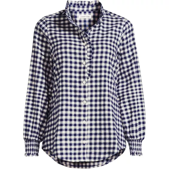 Women's Flannel Ruffle Button Front Top - primary