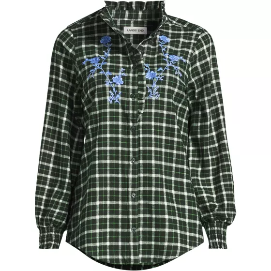 Women's Flannel Ruffle Button Front Top - primary